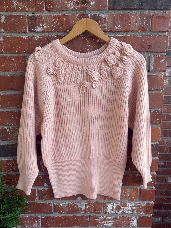 Together Sweaters - Together Soft Pink Knit Sweater with Floral Accents